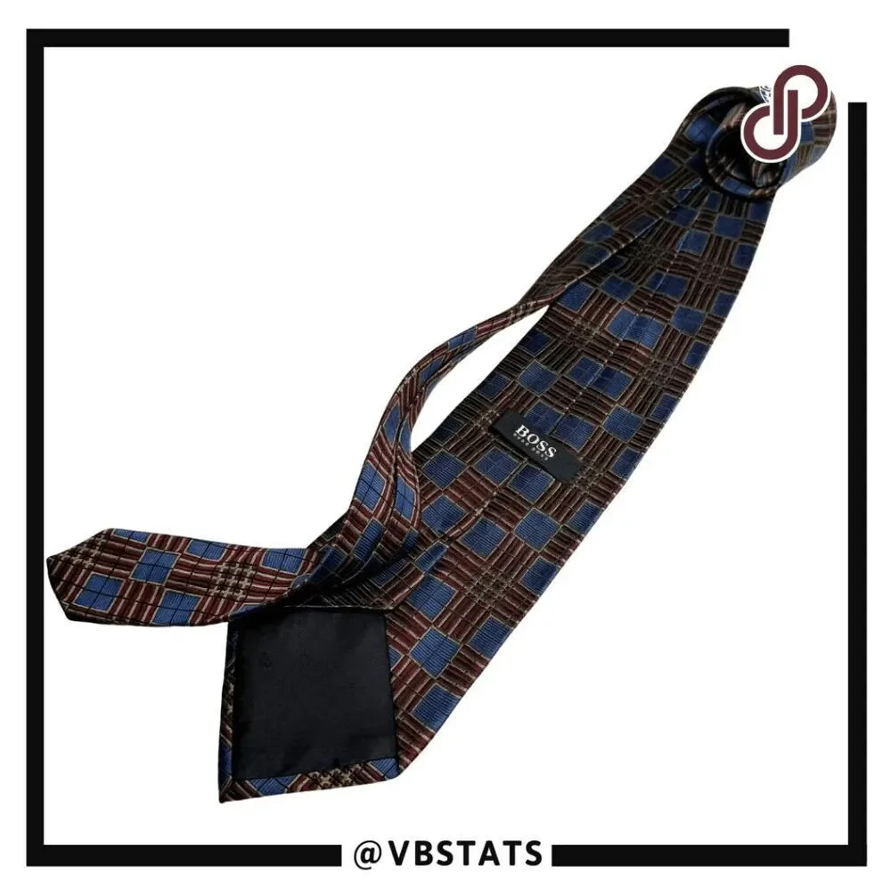 Boss Hugo Boss‎ Men's Silk Geometric Textured Made In Italy Neck Tie Blue Maroon